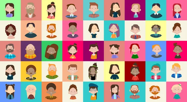 Perfil Icono Avatar Imagen Grupo Personas Casuales Gran Multitud Diversa Étnica Mezcla Raza Banner — Vector de stock