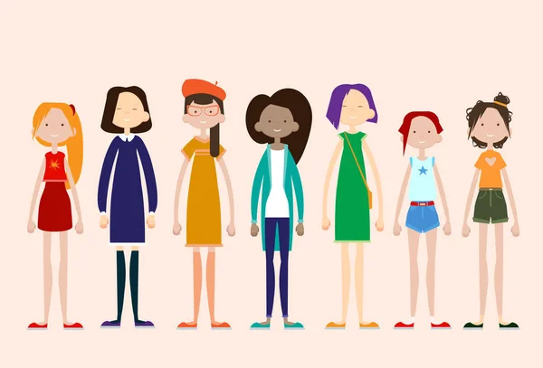 Groupe de femmes gens occasionnels Big Crowd Diverse Ethnic Mix Race Banner — Image vectorielle