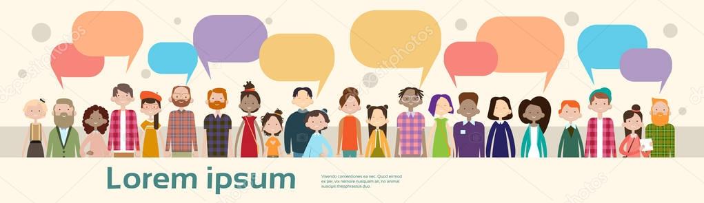 People Group Chat Bubble Communication Mix Race Crowd Social Network