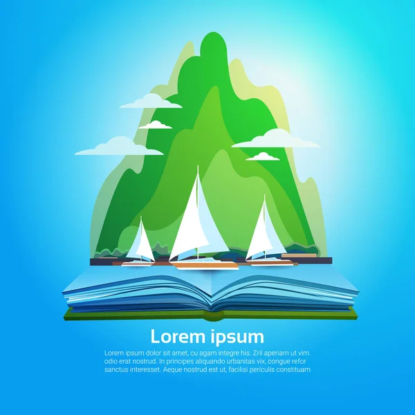 Open Book Geografia della montagna Leggi il concetto di educazione scolastica Conoscenza — Vettoriale Stock