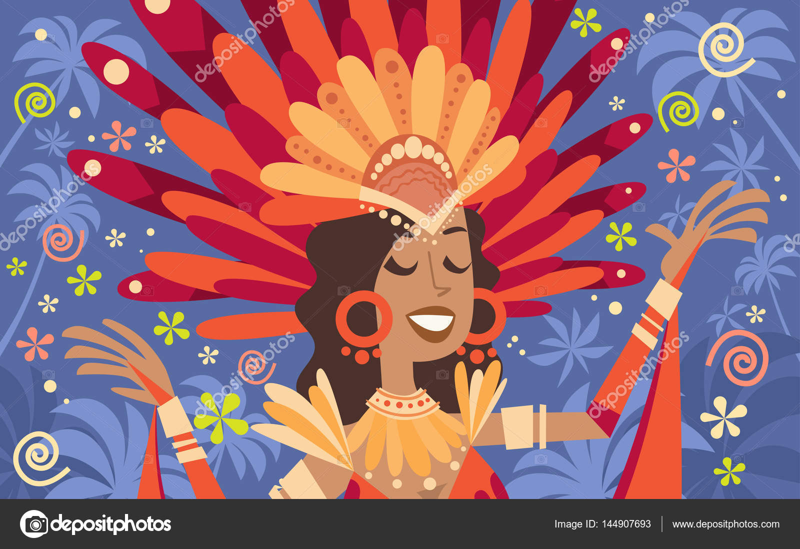 Brazil Carnival Latin Woman Wear Bright Costume Traditional