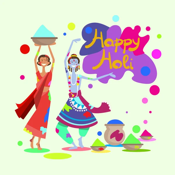 Glücklich Holi religiösen Indien Feiertag traditionelle Feier Grußwagen — Stockvektor