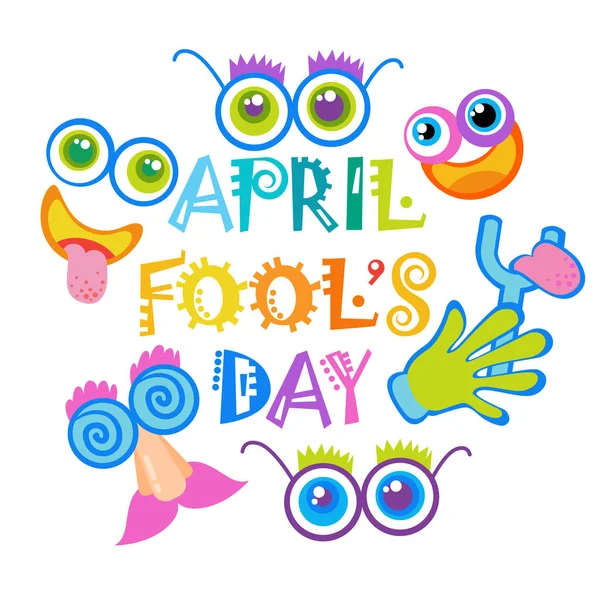 Mosolygó arc első április bolond nap boldog üdvözlőlap-ünnep — Stock Vector