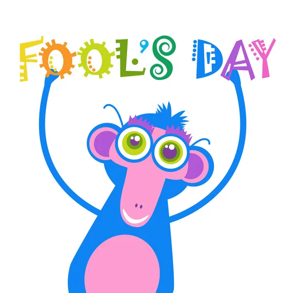 Singe souriant Premier avril Fool Day Happy Holiday Greeting Card — Image vectorielle