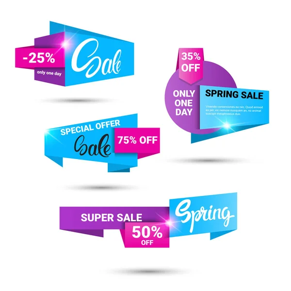Frühling Verkauf Einkaufen Sonderangebot Urlaub Banner Set — Stockvektor