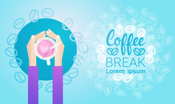 Hand Hold Cup Tea Coffee Break Morning Beverage Banner —  Vetores de Stock