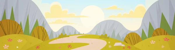 Mountain Range Spring Landscape Country Road Nature Background — Stock Vector