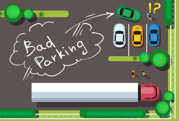 Bad City Parking Blocage Voitures Concept Vue d'angle supérieur — Image vectorielle