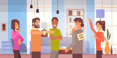 İnsanlar kutluyor aptal gün April tatil tebrik kartı afiş grup