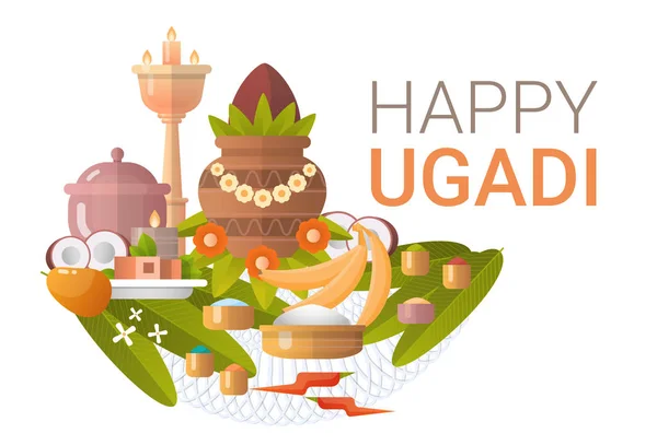 幸せ Ugadi とグディ Padwa ヒンズー教の正月グリーティング カードの休日 — ストックベクタ