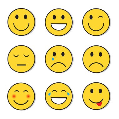 Sarı gülümseyen yüzü pozitif ve negatif insanlar duygu Icon Set