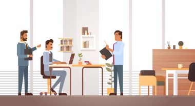 İş adamı grubu toplantı çalışma Office Resepsiyon işadamları tartışıyor