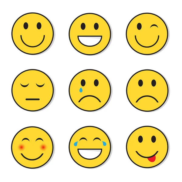 黄色的微笑的脸阳性和阴性的人情感图标集 — 图库矢量图片