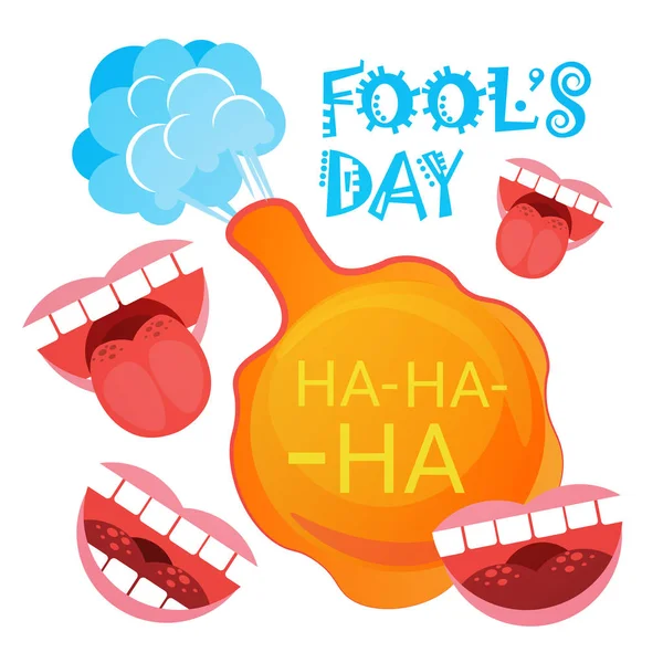 Smiling Face First April Fool Day Happy Holiday Greeting Card — Stock Vector