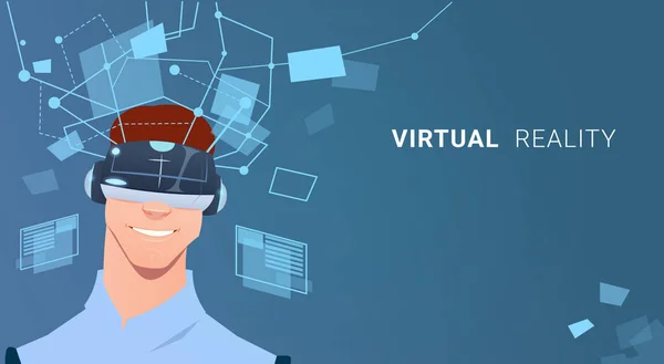 Affärsman bära Virtual Reality digitala glasögon Finance diagram diagram gränssnitt — Stock vektor