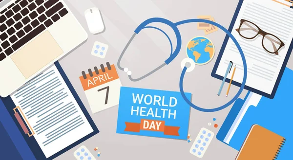 Medico Medico Luogo di lavoro Top View World Health Day Concept — Vettoriale Stock