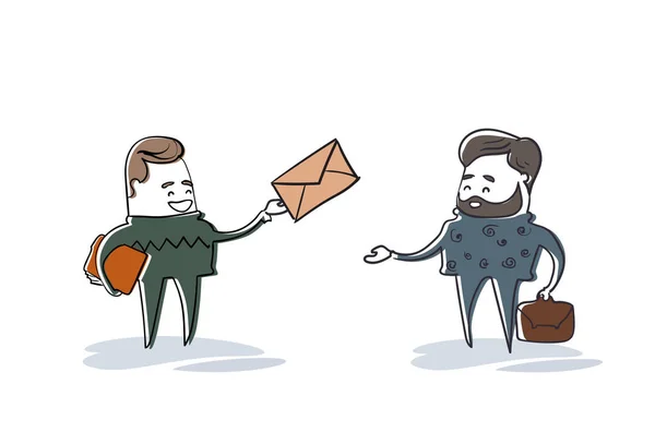 Deux hommes d'affaires donnent Enveloppe Mail Document Communication — Image vectorielle