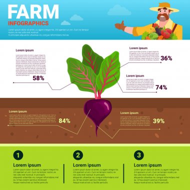 Infographics çevre dostu organik doğal sebze büyüme çiftlik üretim afiş ile kopya alanı tarım
