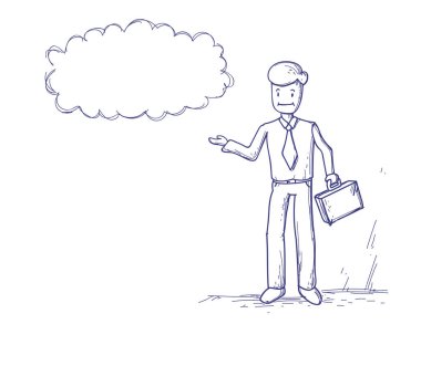 İş adamı düşünmek düşünme bulut sohbet kabarcık