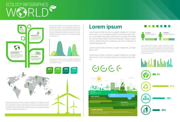 Világ környezetvédelmi zöld energia ökológia Infographics Banner másol hely — Stock Vector