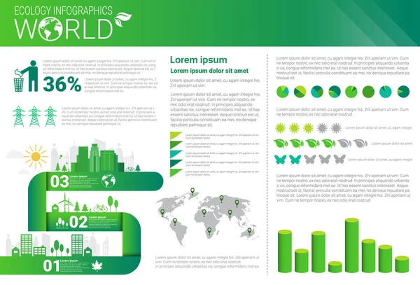 Világ környezetvédelmi zöld energia ökológia Infographics Banner másol hely — Stock Vector