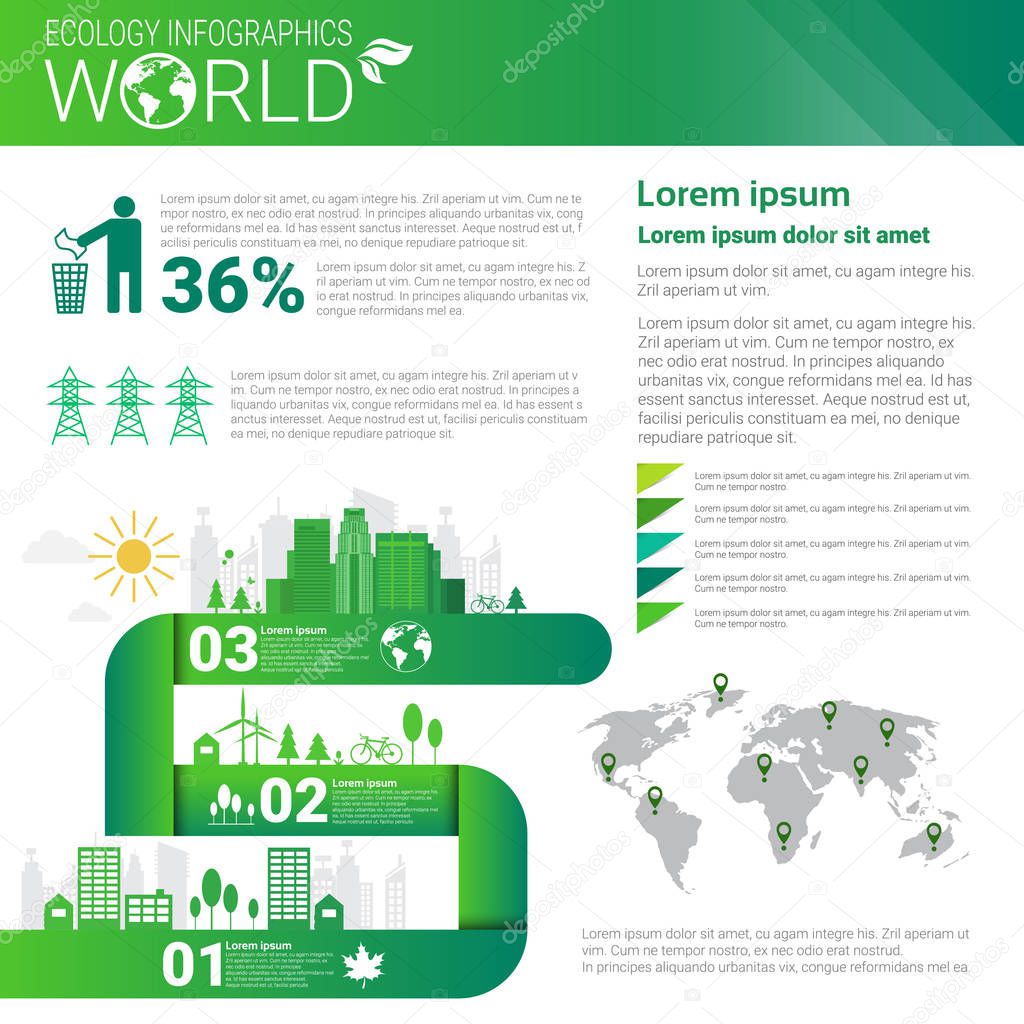 World Environmental Protection Green Energy Ecology Infographics Banner With Copy Space