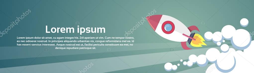Flying Rocket Business Startup Concept Banner With Copy Space