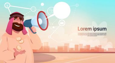 Zengin Arap işadamı ile megafon hoparlör sohbet kabarcık haber