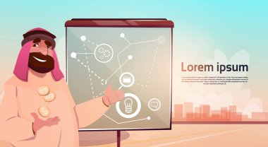 Zengin Arap işadamı sunu Flip Chart petrol çıkarma iş başarı