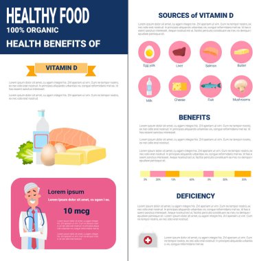 Sağlıklı gıda Infographics ürünleri vitaminler, sağlık beslenme yaşam tarzı kavramı ile