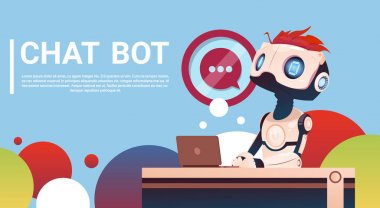 Sohbet Bot kullanarak dizüstü bilgisayar, Web sitesi veya mobil uygulamalar, yapay zeka kavramı Robot sanal yardım