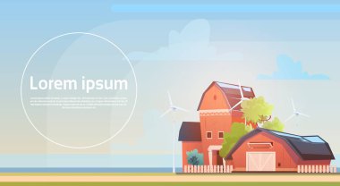 Eko tarım, çiftlik, tarım arazileri kırsal manzara rüzgar türbin yenilenebilir enerji istasyonu ile