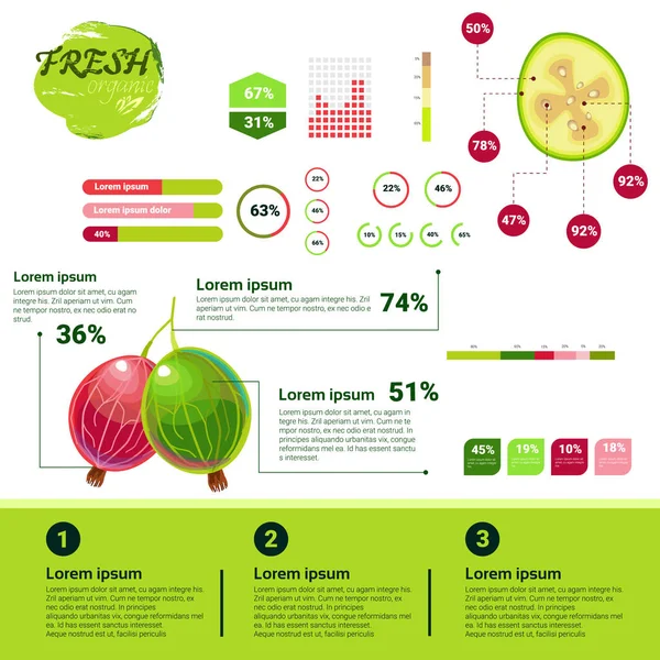 Infográficos orgânicos frescos Crescimento de frutas naturais, agricultura e agricultura — Vetor de Stock