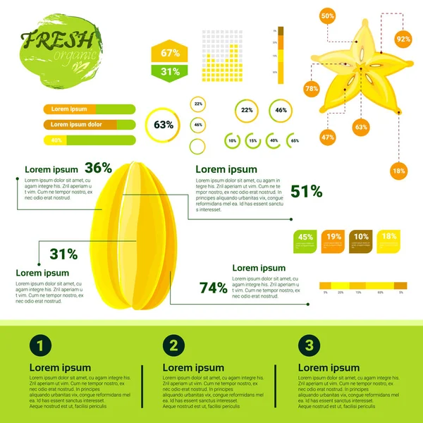 Infográficos orgânicos frescos Crescimento de frutas naturais, agricultura e agricultura — Vetor de Stock