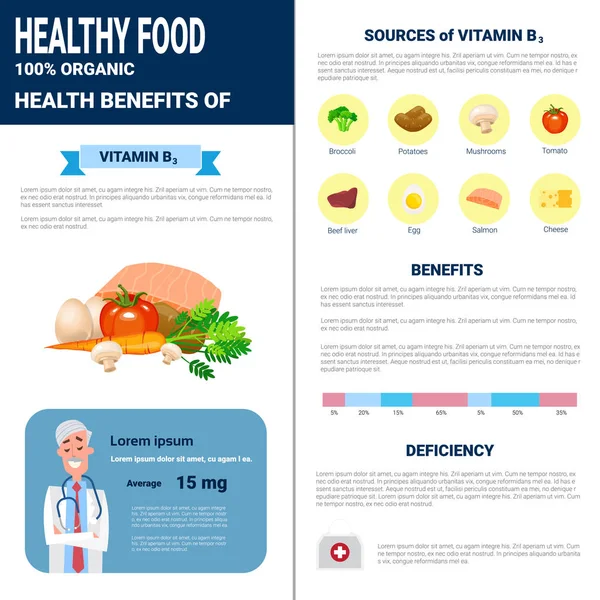 Egészséges Infographics élelmiszerek, vitaminok, egészségügyi táplálkozás életmód fogalma — Stock Vector