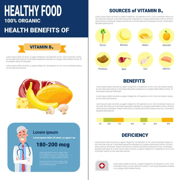 Egészséges Infographics élelmiszerek, vitaminok, egészségügyi táplálkozás életmód fogalma — Stock Vector