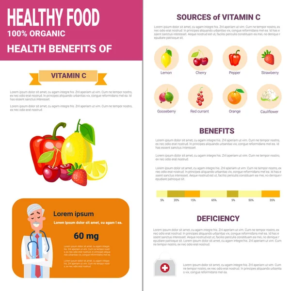 Produits d'infographie d'aliments sains avec des vitamines, concept de mode de vie de nutrition santé — Image vectorielle