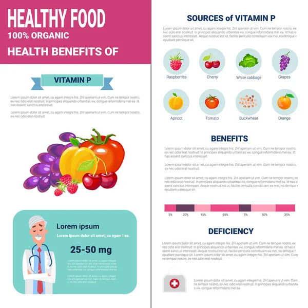 Produits d'infographie d'aliments sains avec des vitamines, concept de mode de vie de nutrition santé — Image vectorielle