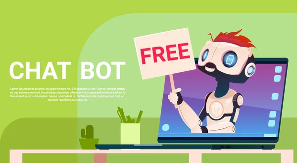 Chat Bot gratuito, Robot virtual de asistencia de aplicaciones web o móviles, Concepto de inteligencia artificial — Archivo Imágenes Vectoriales