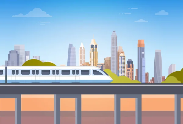 Metro Over wolkenkrabber weergave Cityscape achtergrond Skyline van de stad met kopie ruimte — Stockvector