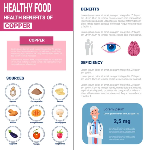 Hälsosam mat Infographics produkter med vitaminer och mineraler, Health Nutrition livsstilskoncept — Stock vektor