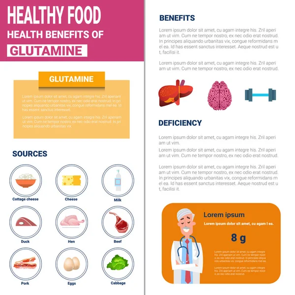 Egészséges Infographics élelmiszerek vitaminokkal és ásványi anyagokkal, egészségügyi táplálkozás életmód fogalma — Stock Vector