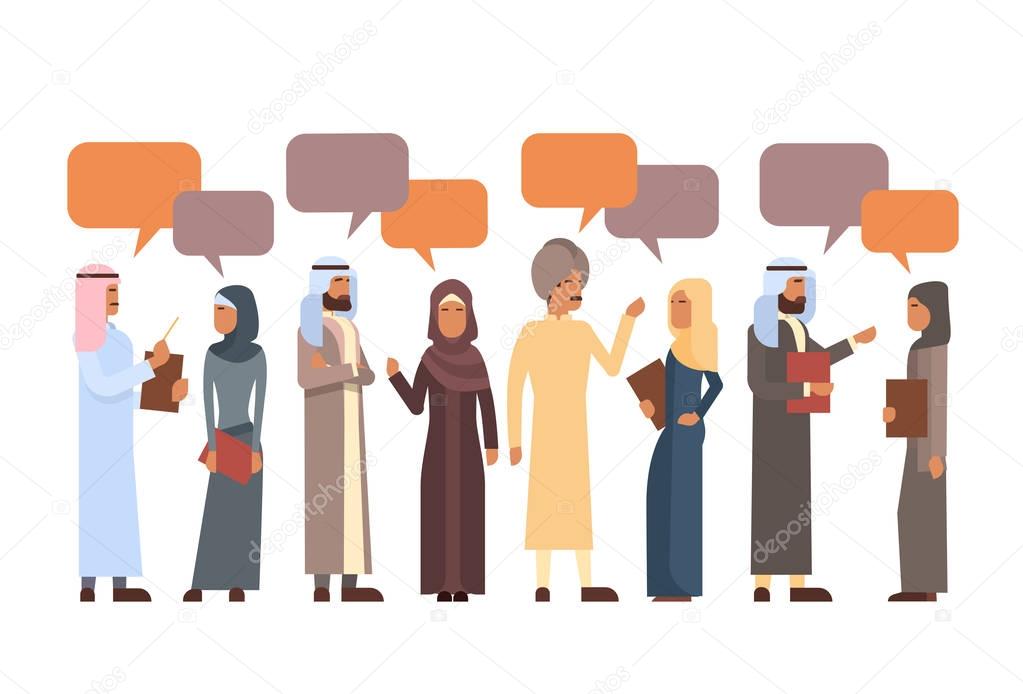 Arab People Group Chat Bubble Communication Concept Muslim Talking Arabic Social Network
