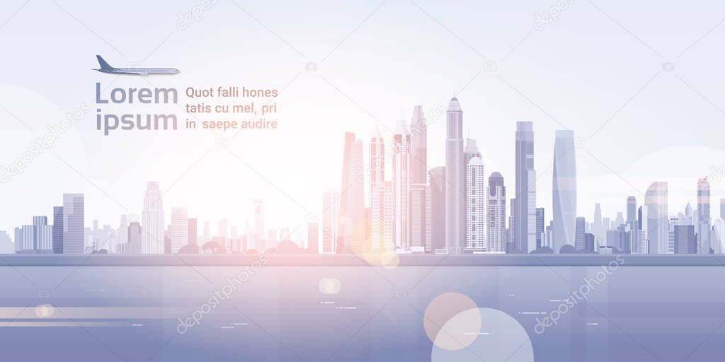 City Skyscraper View Cityscape Background Skyline Silhouette with Copy Space