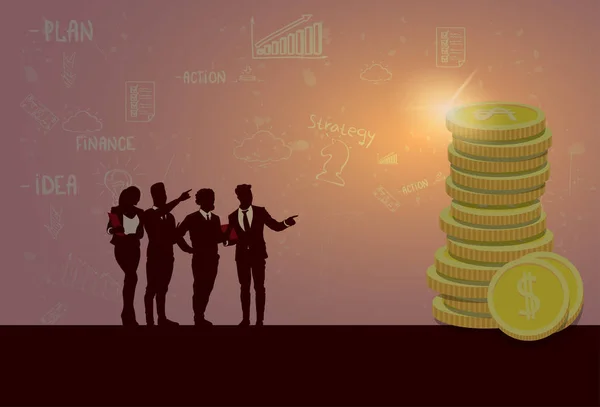 Silhouette Business People Équipe Succès Finance Argent Richesse — Image vectorielle