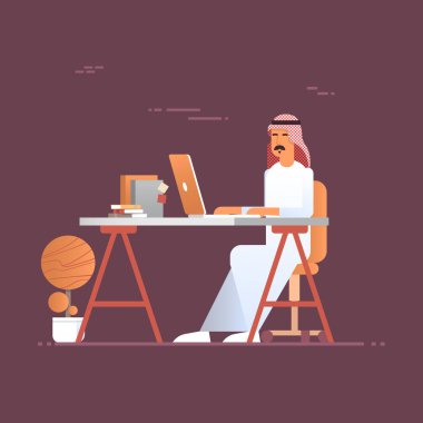 Dizüstü bilgisayar Müslüman girişimci kullanma Modern Office Arap iş adamı