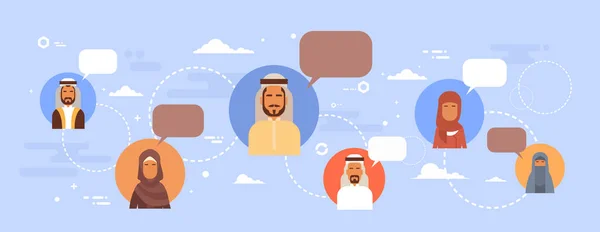 穆斯林人说话聊天媒体传播社会网络阿拉伯文的男人和女人 — 图库矢量图片