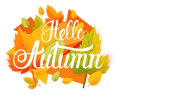 Hello Autumn Yellow Leaf Fall Banner Abstract Background — Stock Vector