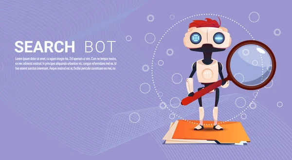 Chat bot di ricerca Robot assistenza virtuale del sito web o applicazioni mobili, concetto di intelligenza artificiale — Vettoriale Stock