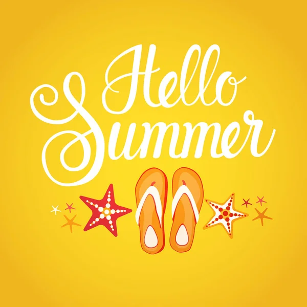 Hello Summer Season Text Banner Rezumat Fundal galben — Vector de stoc